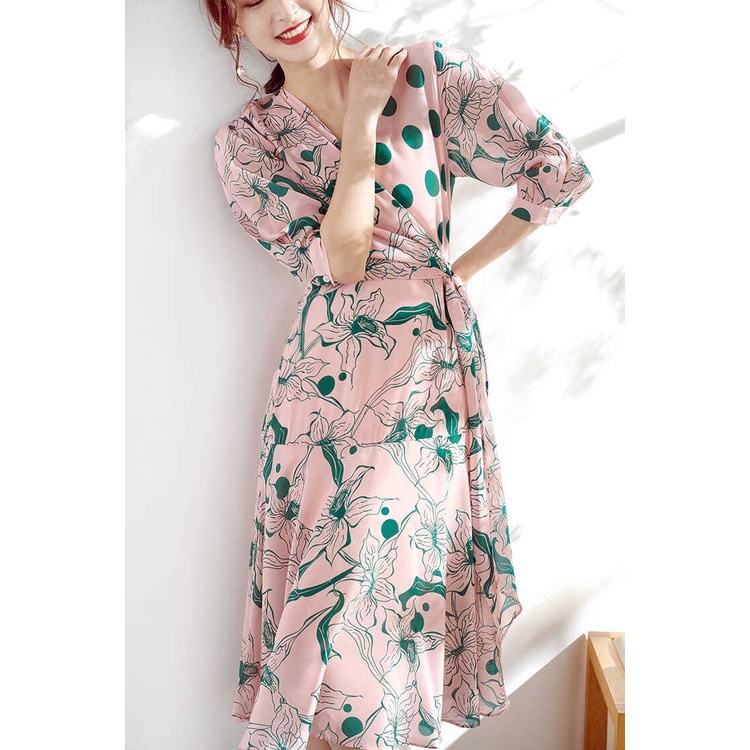 Đầm Hoa Cổ Chữ V Dáng Ôm Phong Cách Thời Trang Pháp