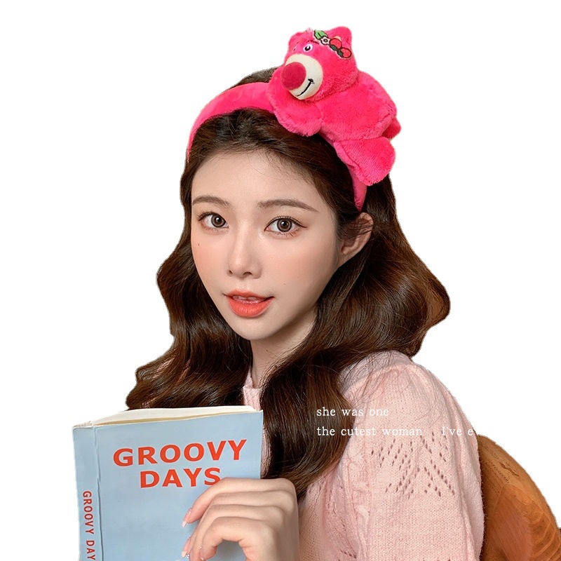 Set 2 Băng Đô Cài Tóc Hình Gấu / Dâu Tây Bằng Lông Nhung Dễ Thương Xinh Xắn sn2