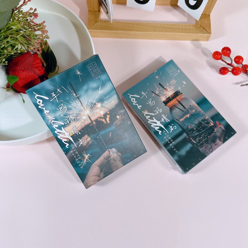 Hộp 30 Bưu Thiếp In Chữ Love / Bầu Trời Đêm / Pháo Hoa Tuyệt Đẹp