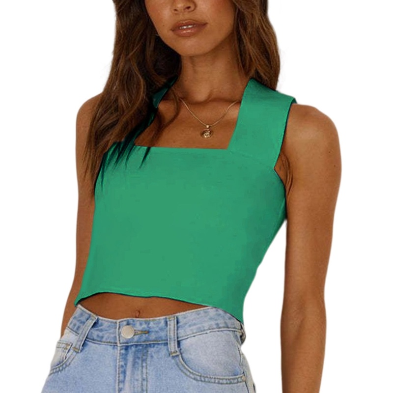 Áo Croptop Dệt Kim Sát Nách Màu Trơn Cổ Vuông Ôm Dáng Gợi Cảm Cho Nữ