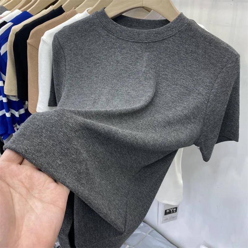 Áo Thun Tay Ngắn Dáng Ôm Vải Lụa Lạnh Thời Trang Mới Cho Nữ