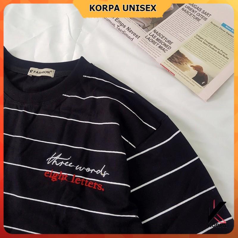 [ Ảnh Thật ] Áo thun tay lỡ form rộng sọc thêu chữ Eight letters - Unisex nam nữ đều mặc được