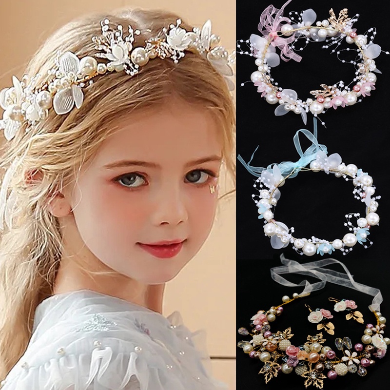 Băng Đô Hoa Hồng Đính Ngọc Trai Nhân Tạo Lãng Mạn Cho Cô Dâu