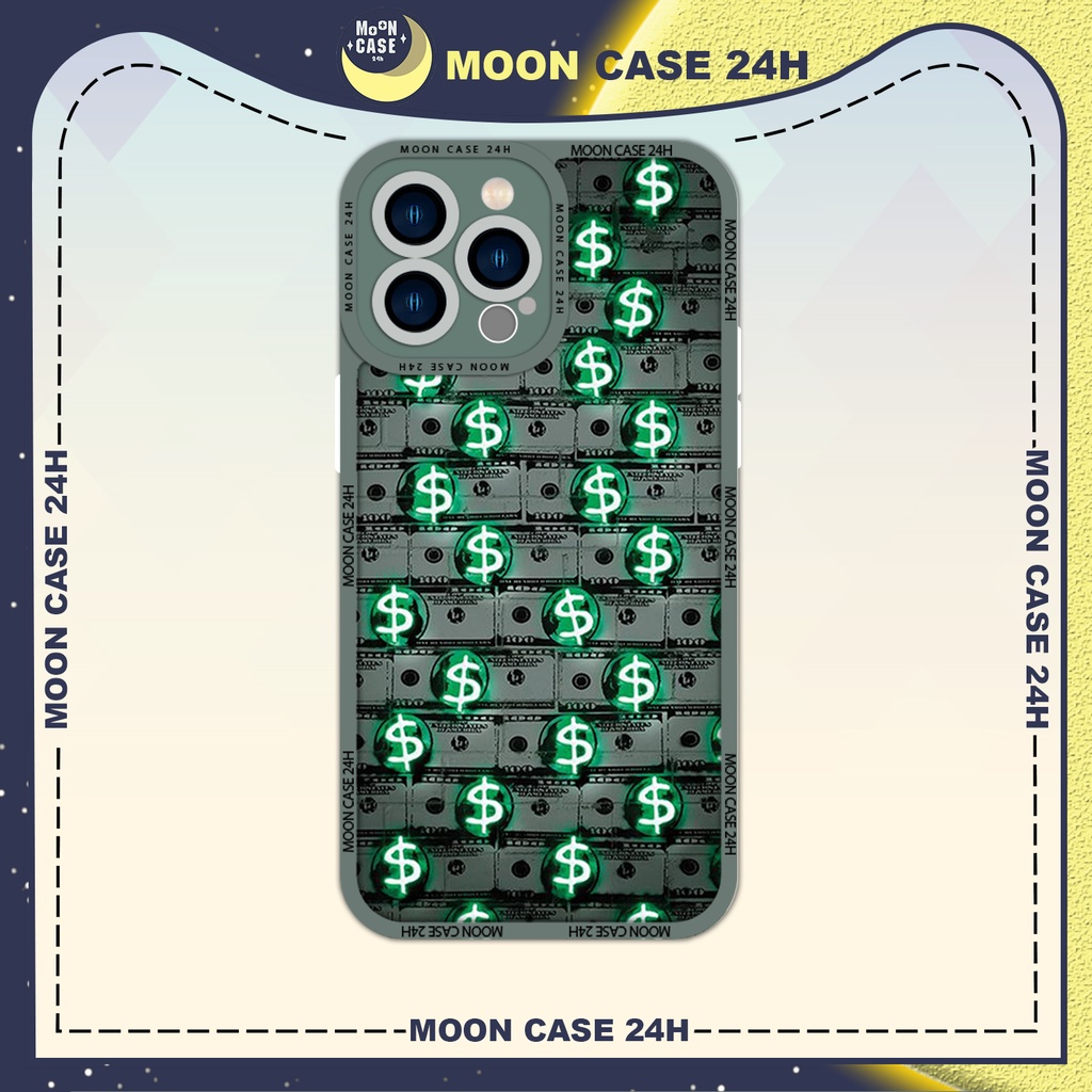 Ốp lưng iphone cạnh vuông MOON CASE 24H Tiền Đô Dạ Quang Dollar 6/7/8plus/x/xs/11/12/13/14pro/plus/promax