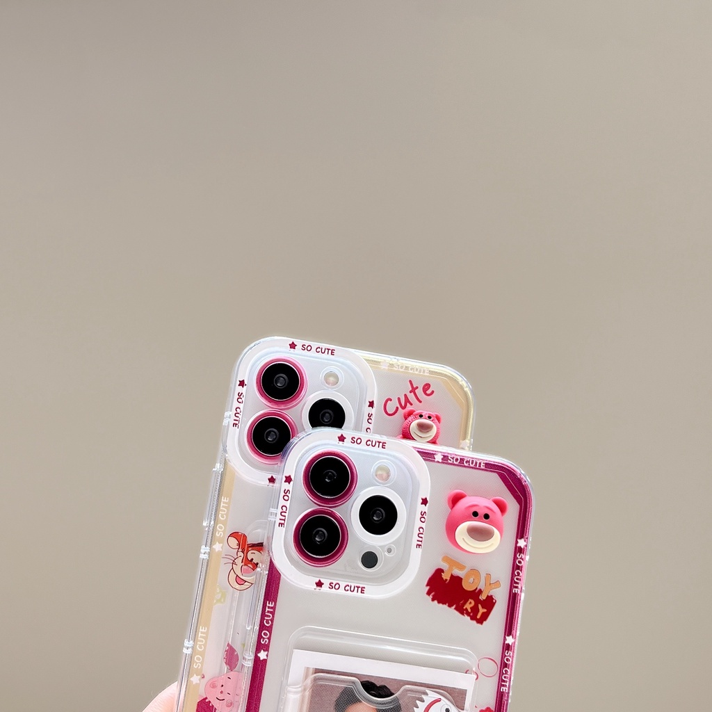 Ốp Điện Thoại tpu Silicon Mềm Trong Suốt Hình Gấu 3D Có Ngăn Đựng Ảnh Cho iPhone 14 13 12 11 Pro Max XS XR 7 8 Plus
