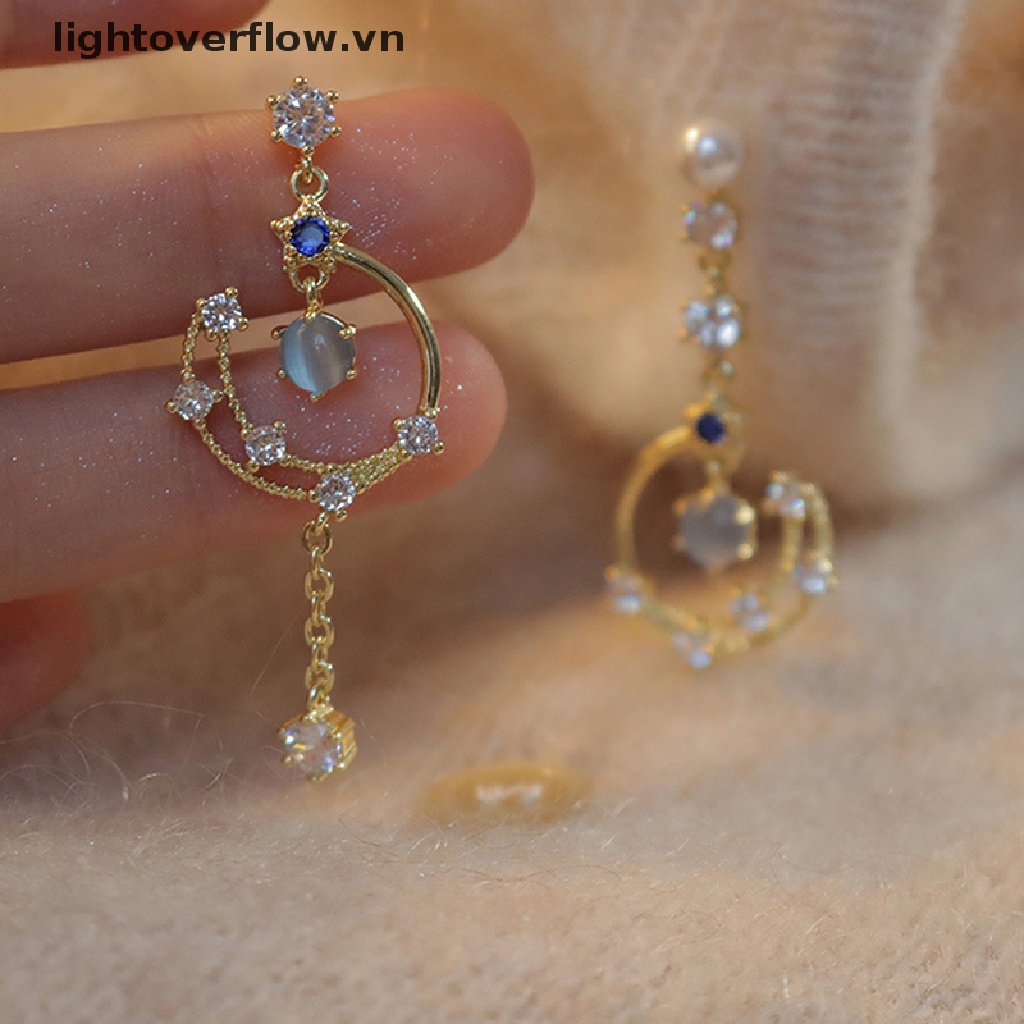 1 Đôi Bông Tai Hình Mặt Trăng Đính Pha Lê Xanh Dương Thời Trang Dành Cho Nữ