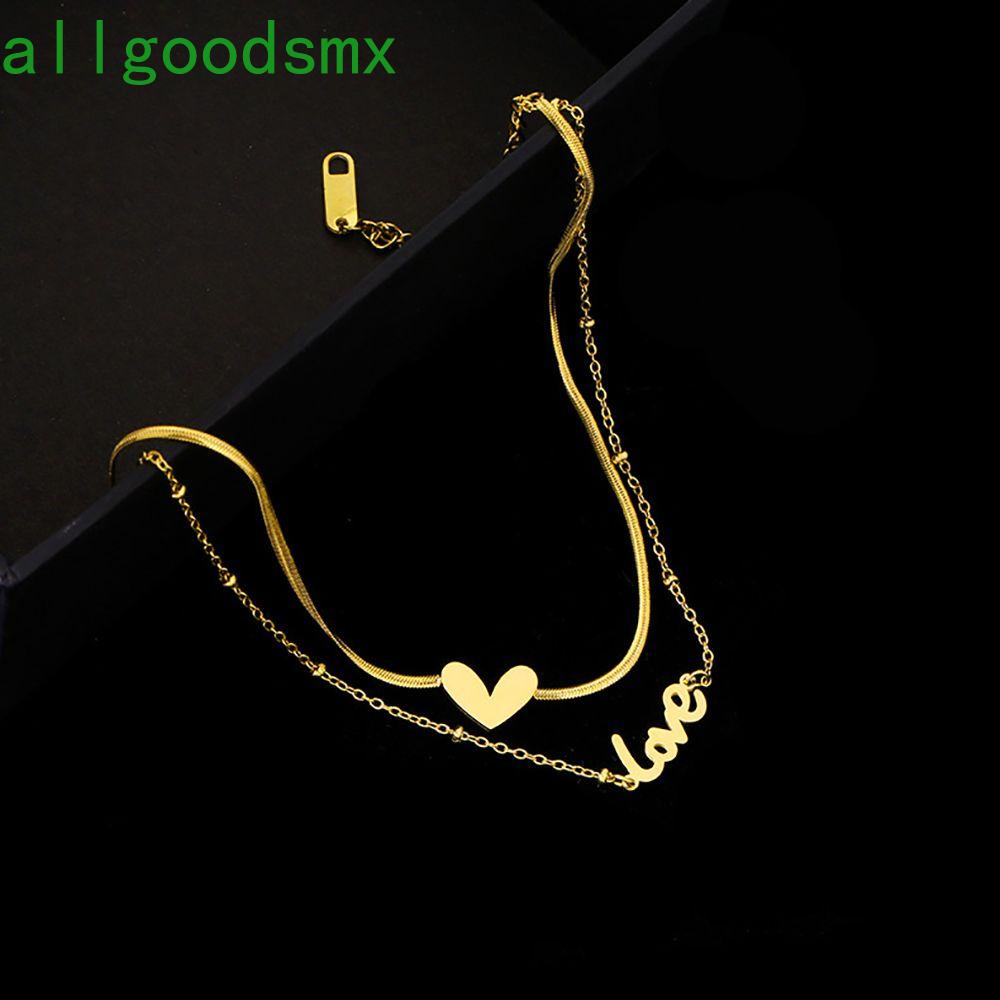 Vòng lắc chân bằng thép titan hai lớp hình trái tim và chữ Love thời trang Hàn Quốc cổ điển cho nữ
