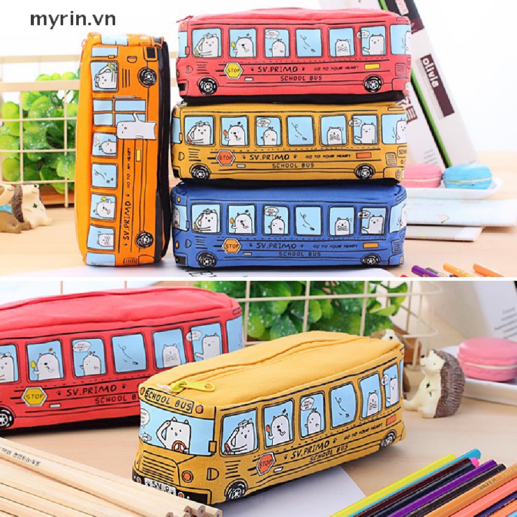 Túi Đựng Bút Bằng Vải canvas Cỡ Lớn In Hình Xe Buýt Dễ Thương