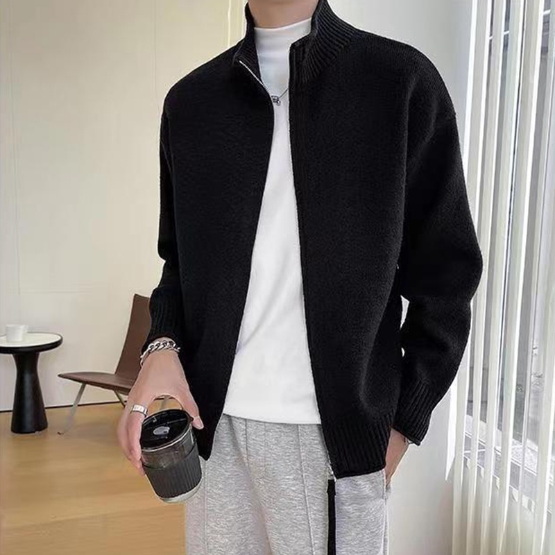 Áo khoác cardigan PAUL FITZGERALD vải dệt kim mềm mại cổ đứng dáng rộng phong cách Mỹ retro cá tính thời trang cho nam