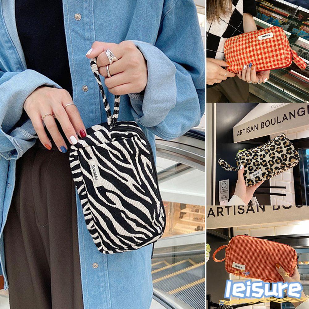 Túi Đựng Mỹ Phẩm Bằng Vải Canvas Họa Tiết Da Báo / Ngựa Vằn Có Khóa Kéo Tiện Dụng