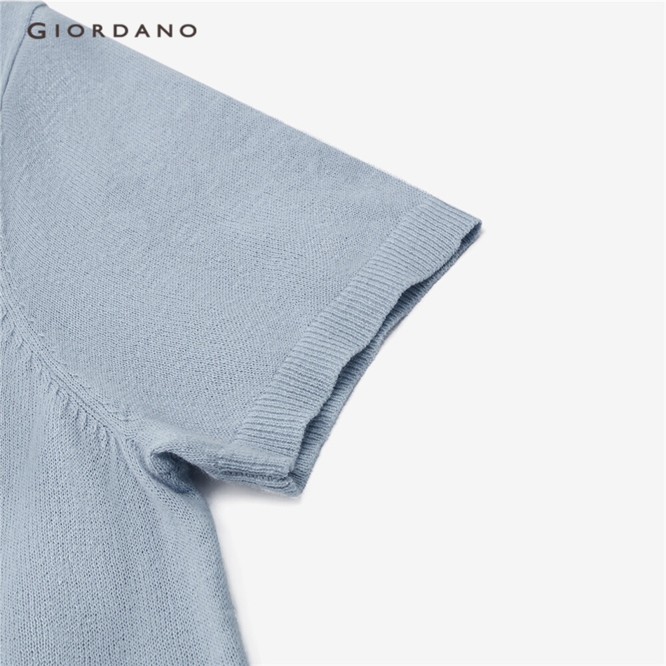 Áo len polo nữ GIORDANO 05353301 chất liệu đay cotton tay ngắn màu trơn thời trang