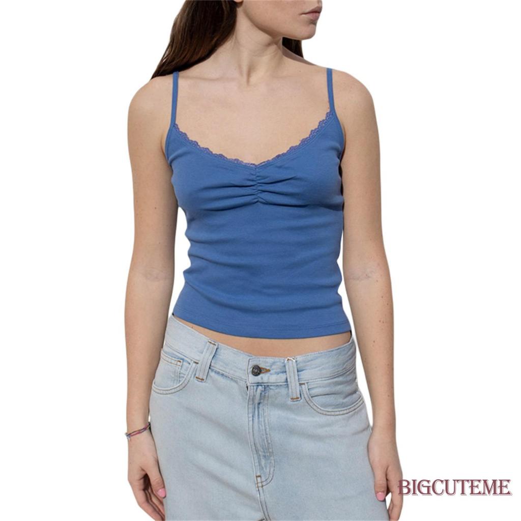 Áo Hai Dây Cổ Chữ V Màu Sắc Đơn Giản Cho Nữ