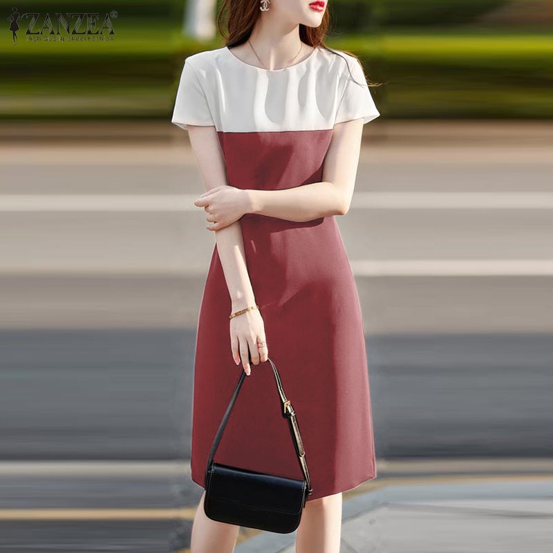 Đầm midi ZANZEA tay ngắn thời trang cho nữ