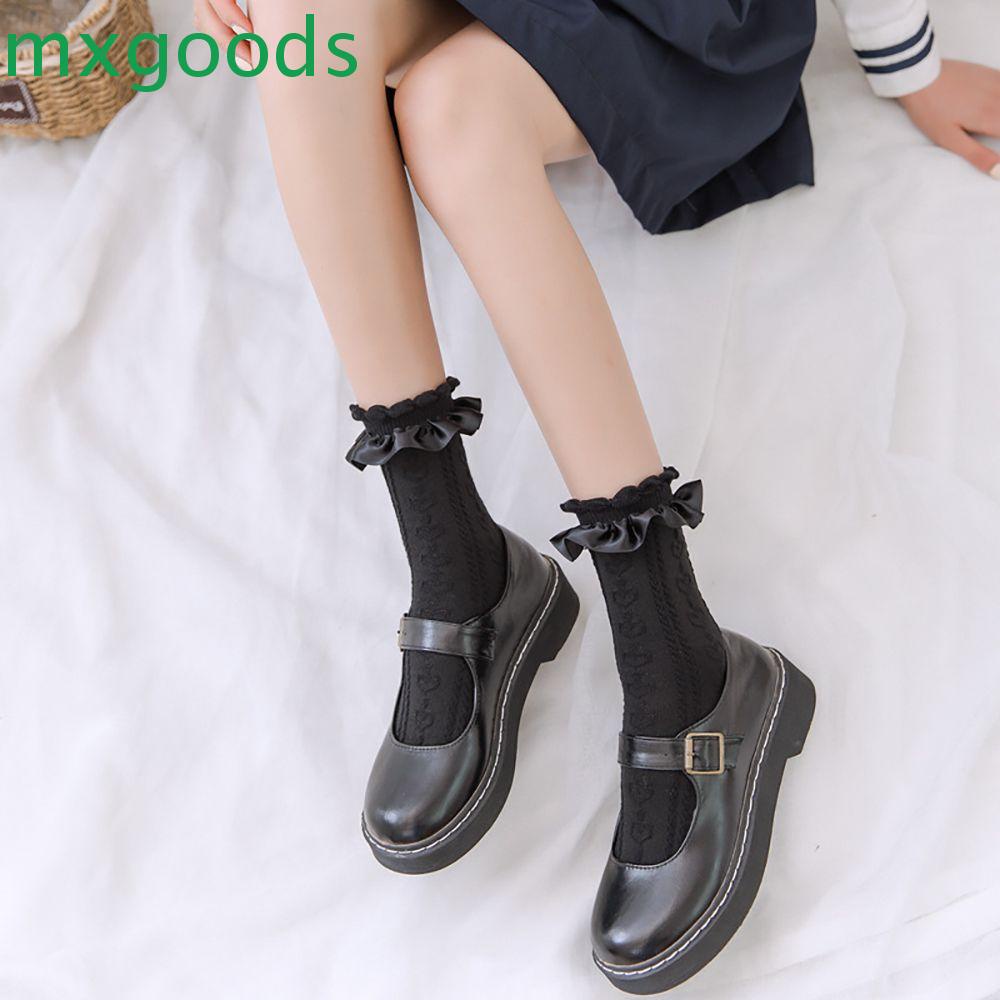 Vớ Cotton Mềm Mại Phối Lưới Màu Trơn Họa Tiết Trái Tim Dễ Thương Cho Nữ