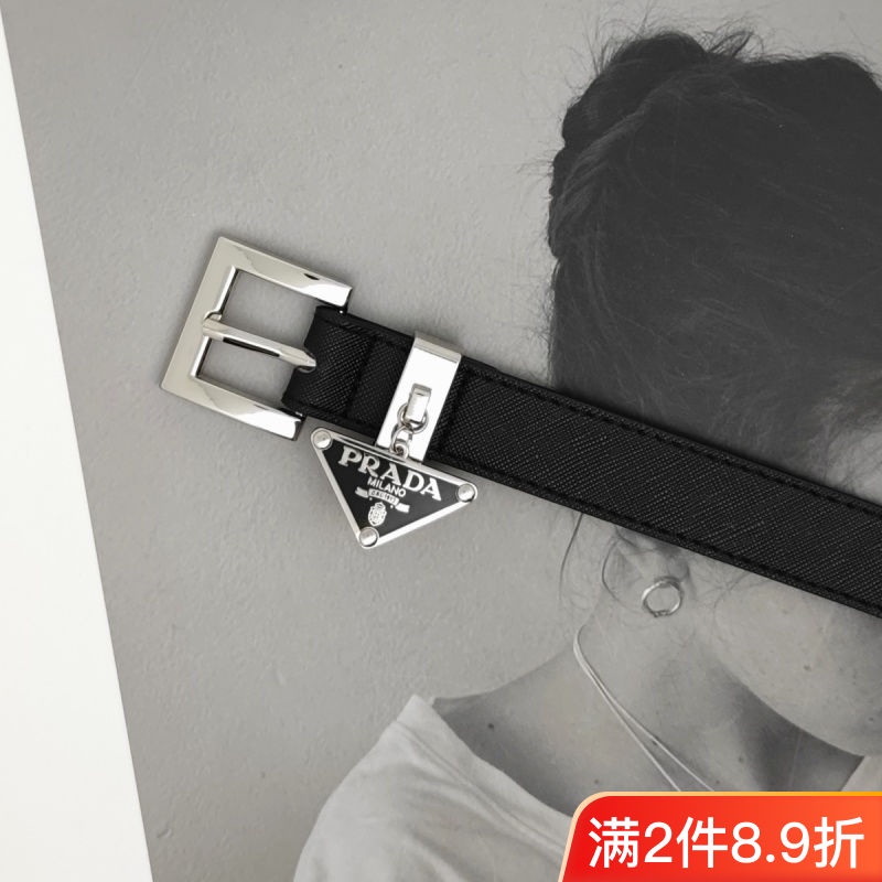 Thắt Lưng Denim Phối Mặt Kim Loại Thời Trang Cao Cấp Phong Cách Prada Mới Dễ Phối Đồ Cho Nữ