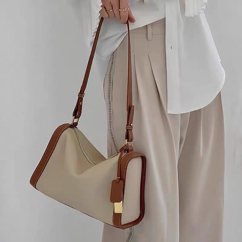 Yadou Túi Đeo Vai Da PU Mềm Màu Tương Phản Giản Dị Cho Nữ (Gửi Hai Dây)