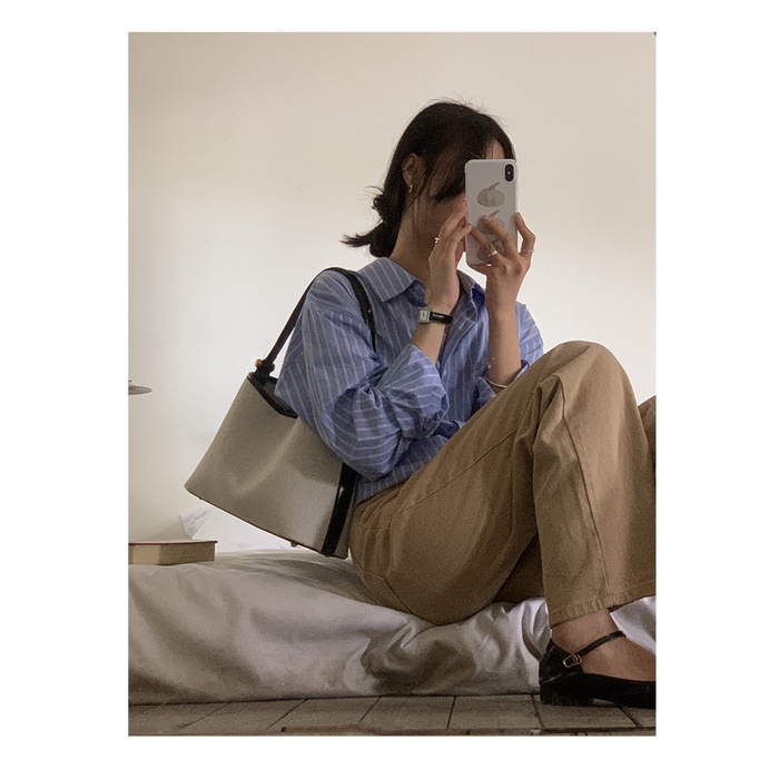 Túi Xách Đeo Vai Vải Canvas Họa Tiết Xương Cá Kiểu Hàn Quốc Dễ Thương Cho Nữ