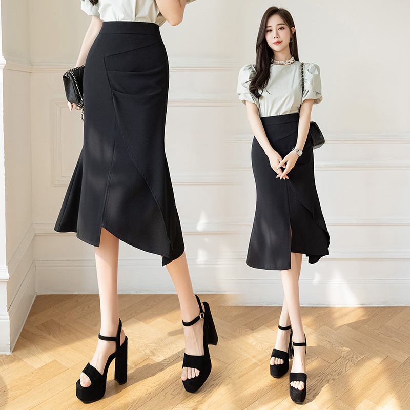 Chân Váy Đuôi Cá Xếp Ly Lệch Tà 2 Màu Đen / Hồng Phong Cách Hàn Quốc Thời Trang Mùa Hè Xinh Xắn Cho Nữ