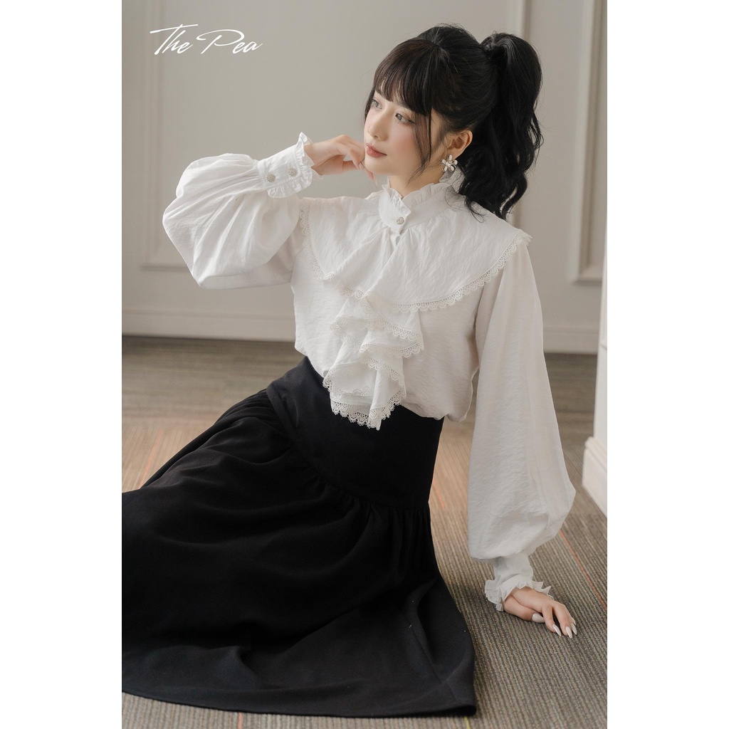 LITA TOP by Thepeavn - Áo sơ mi đũi nhăn trắng phối bèo ren tiểu thư