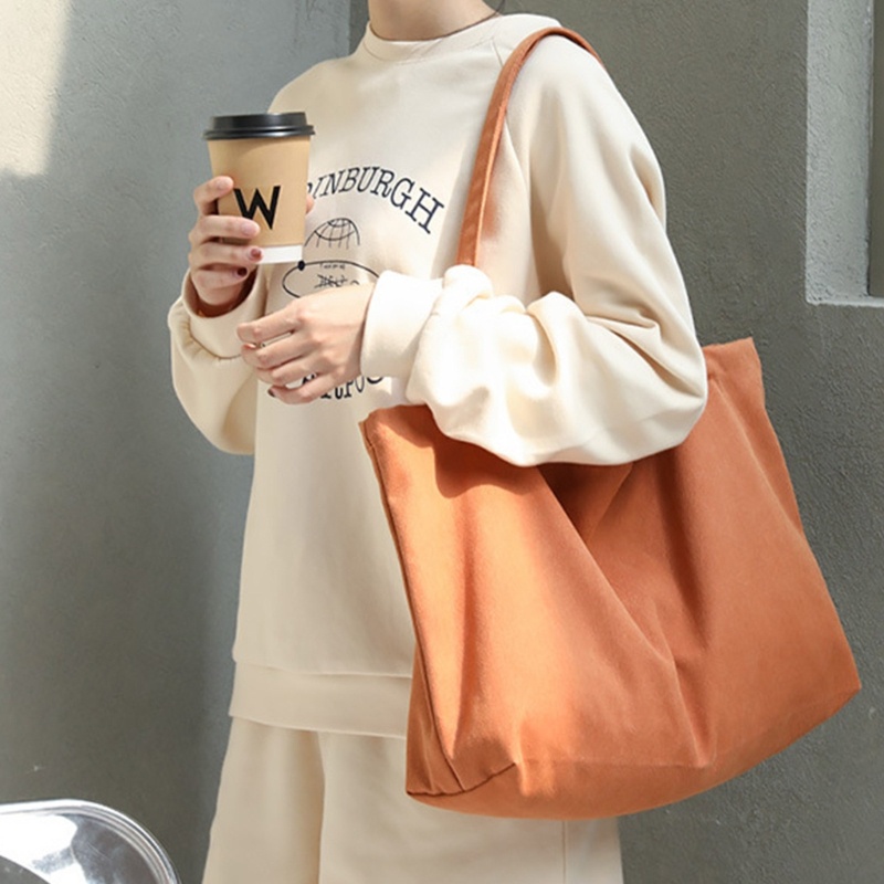 Túi Xách Canvas Màu Trơn Phong Cách Retro Cho Nữ