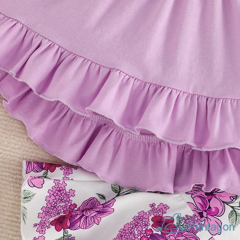 Set Đồ Mùa Hè 2 Món Gồm Áo Trơn Màu Và Quần Ống Loe Cho Bé Gái