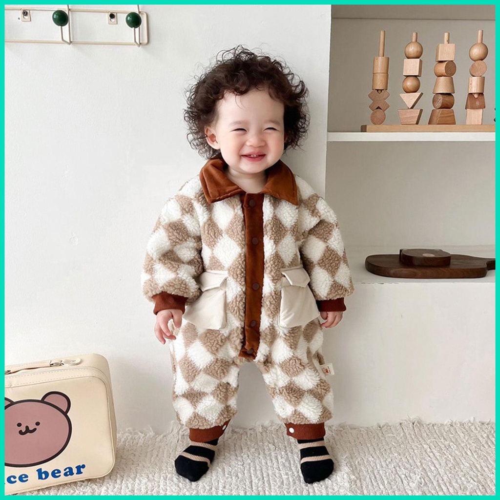 Áo Khoác Tay Dài Giữ Ấm Mùa Đông Thiết Kế Hai Hàng Khuy Cài Và Thắt Lưng Co Giãn Cho Bé Sơ Sinh