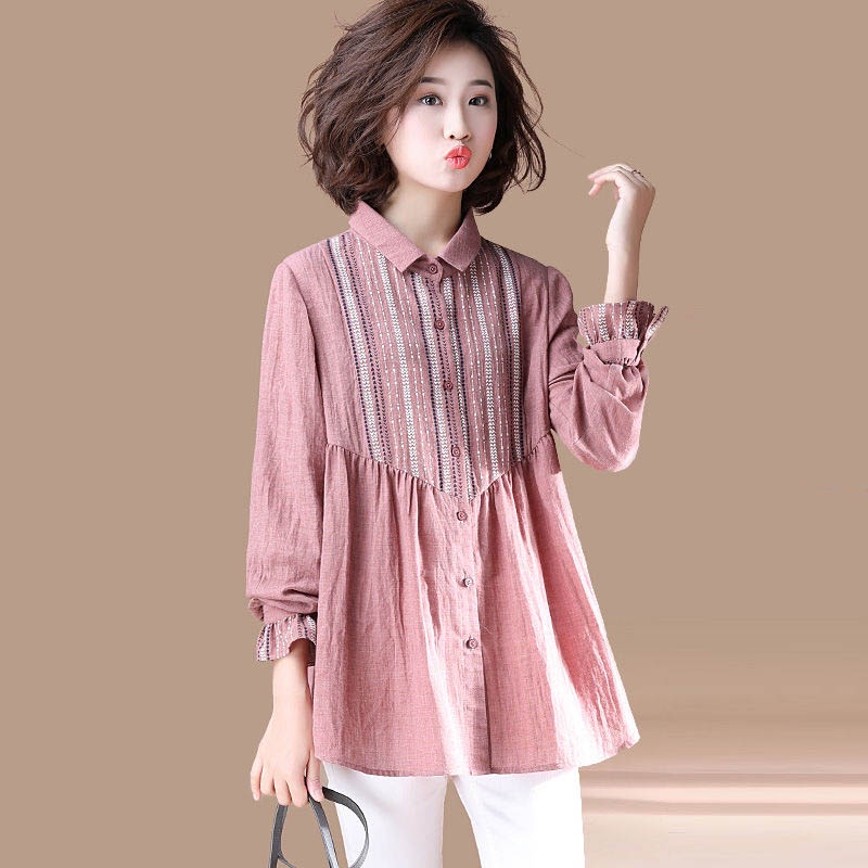 Áo Sơ Mi Tay Loe Họa Tiết Sọc Caro Phong Cách Thời Trang Hàn Quốc