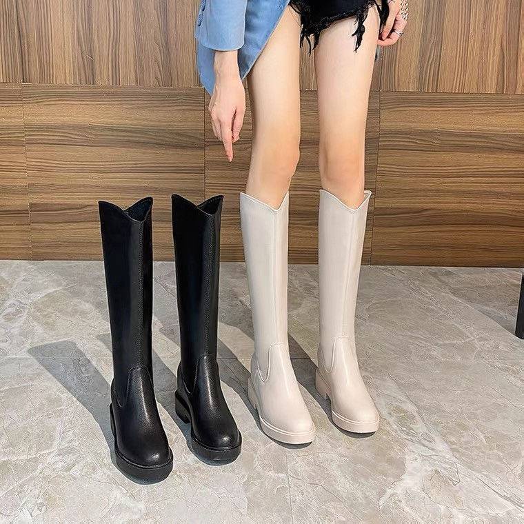 Giày Boots Cổ Cao Lót Nhung Dày Dặn Tăng Chiều Cao Phong Cách Thời Trang Xuân Thu