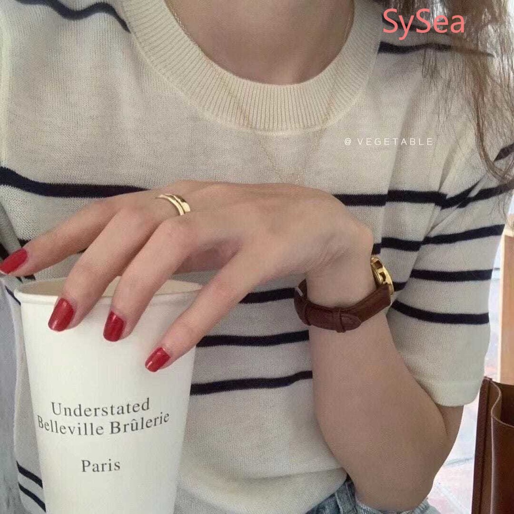 Áo Dệt Kim Cổ Tròn Kẻ Sọc Thời Trang Pháp Cho Nữ