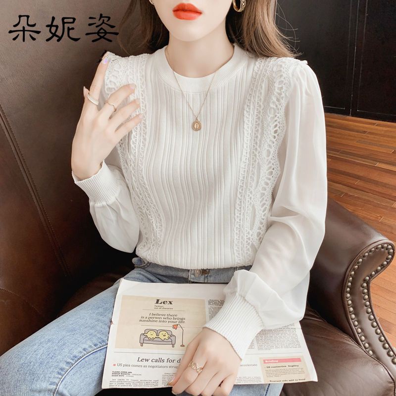 Áo Dệt Kim Tay Dài Dáng Rộng Phối Ren Thời Trang Xuân Thu Hàng Mới 2023 Dành Cho Bạn Nữ