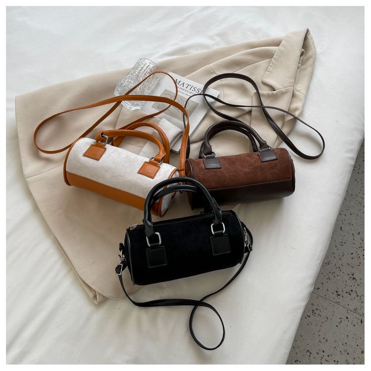 Túi Xách Boston Đeo Vai / Đeo Chéo Hình Trụ Cỡ Nhỏ Chất Nhung Có Khóa Gài Thời Trang Cho Nữ