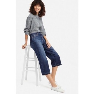 Quần UNQL jean lửng ống suông không lai wash viền 2 màu
