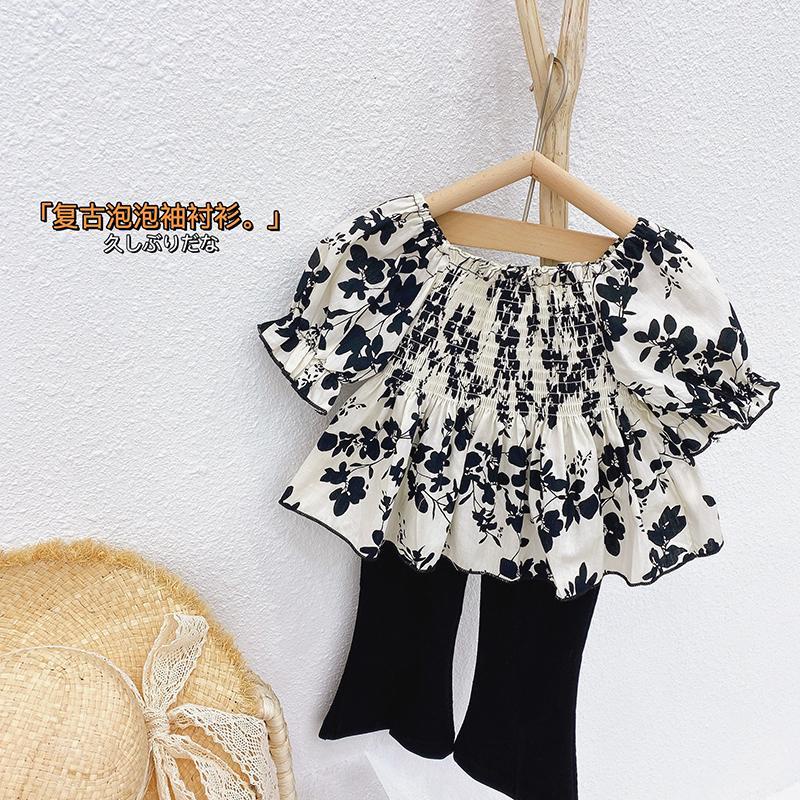 Bộ Áo Tay Ngắn + Quần Ống Loe Họa Tiết Hoa Thời Trang Mùa Hè Xinh Xắn Cho Bé Trai Và Gái