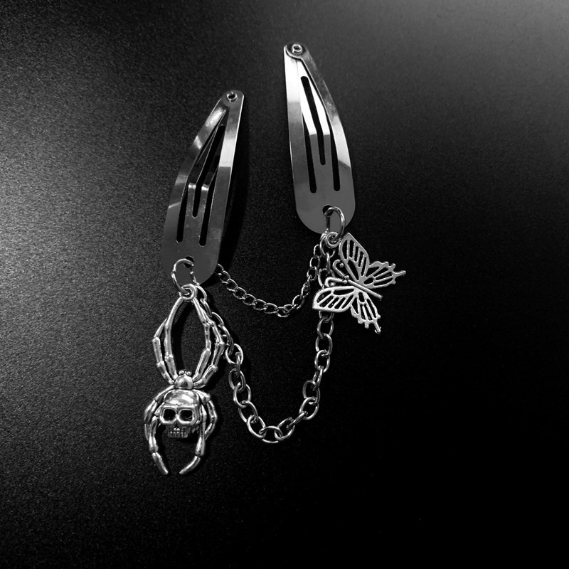 Gothic Gothic Dark Spider Butterfly Skull Hair Clip Vintage Tassel Chain Clip Personalized Design Spice Girl Y2k BB Clip