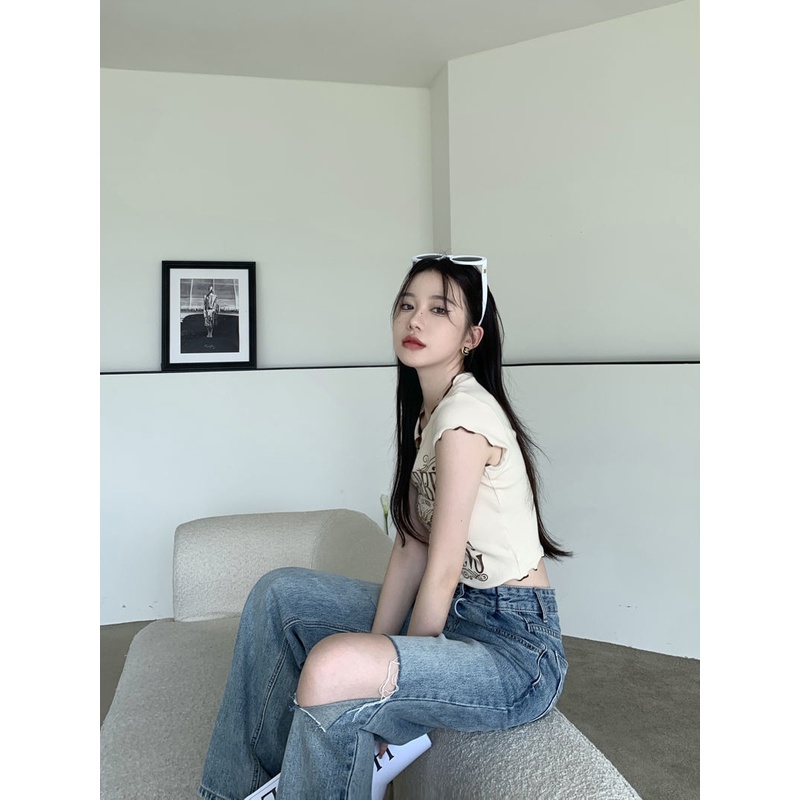 Áo Thun Ngắn Hở Rốn Dáng Ôm In Họa Tiết Vintage Thời Trang Mùa Hè Hàng Mới Dành Cho Bạn