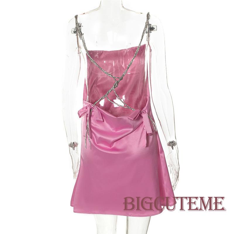 Đầm Mini Hai Dây Màu Trơn Lấp Lánh Thời Trang Mùa Hè Cho Nữ