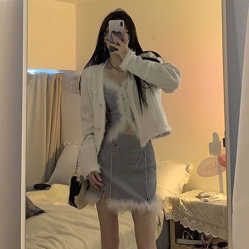 Kaisike  Set Áo Váy Và Áo Khoác cardigan Mềm Mại Thời Trang Mùa Thu Cho Nữ