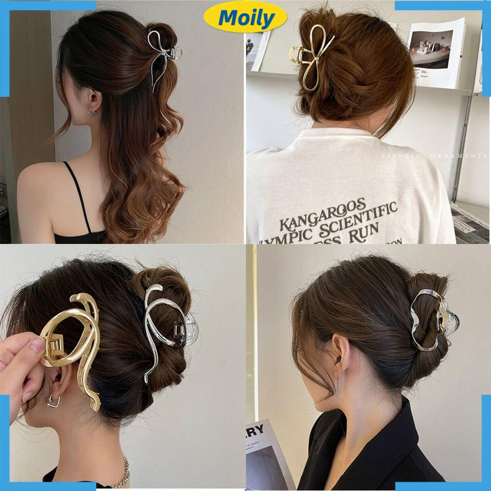 Kẹp Tóc Đuôi Ngựa Bằng Kim Loại|Kẹp Tóc Cỡ Lớn Họa Tiết Hình Học Độc Đáo Thời Trang