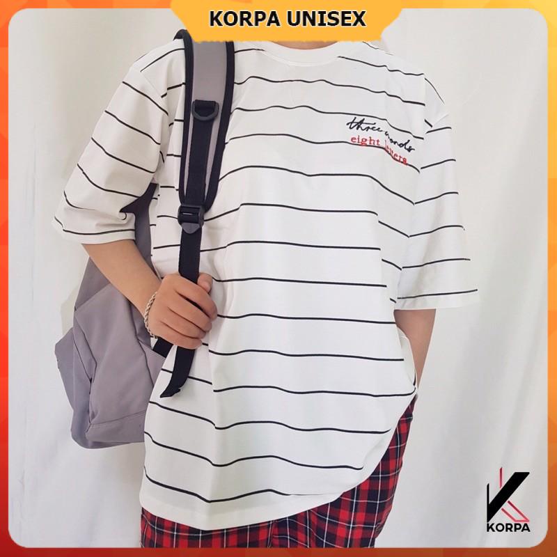 [ Ảnh Thật ] Áo thun tay lỡ form rộng sọc thêu chữ Eight letters - Unisex nam nữ đều mặc được