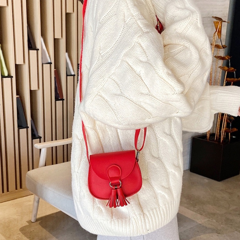 Túi Da PU Đeo Chéo Tua Rua Cho Bé Gái