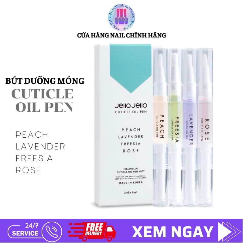 JelloJello Cuticle Oil Pen - Chăm sóc da viền móng tay với 6 loại dầu tự nhiên giữ ẩm, dịu nhẹ trong bút tiện lợi 3ml