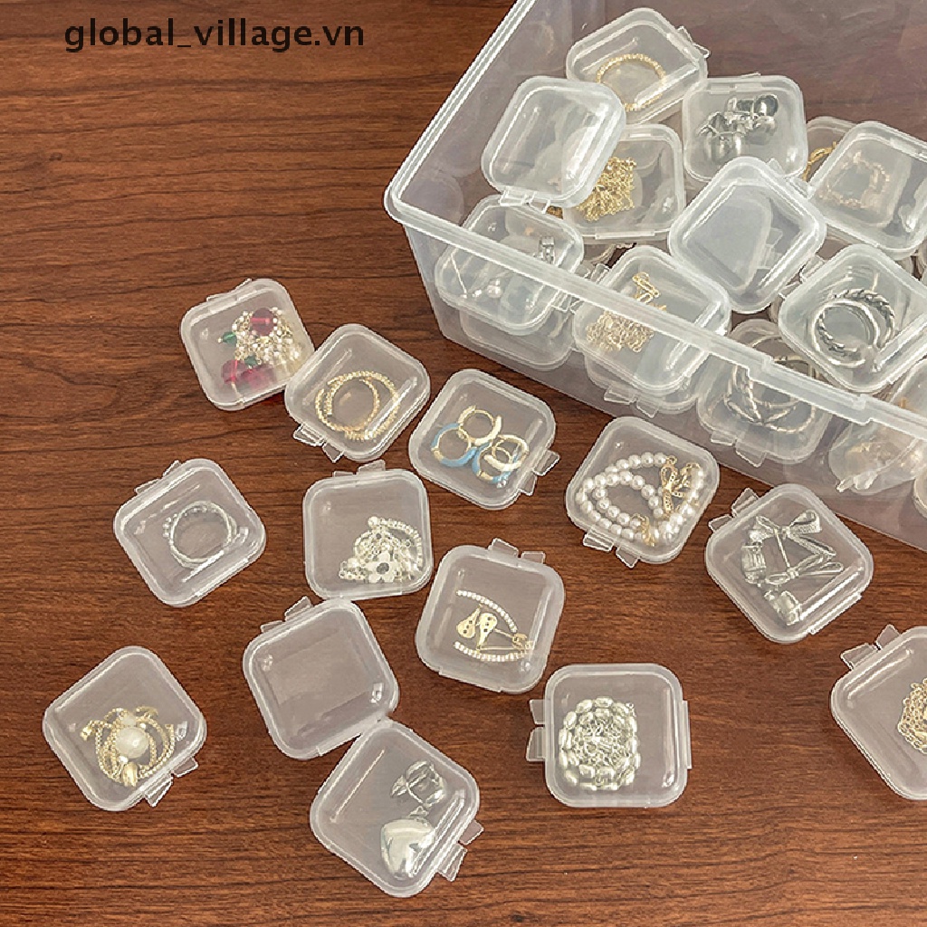 [global_village] Set 10 Hộp Nhựa Vuông Rỗng Trong Suốt Mini Đựng Trang Sức Hạt Nhỏ Hoặc Bất Kỳ Hộp Đựng Thuốc Nhỏ Có Nắp Đậy Dùng Làm Đồ Trang Sức Thủ Công G