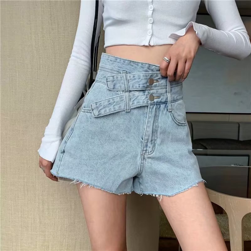 IELGY   Quần Short denim Lưng Cao Dáng Ôm plus size Cho Nữ