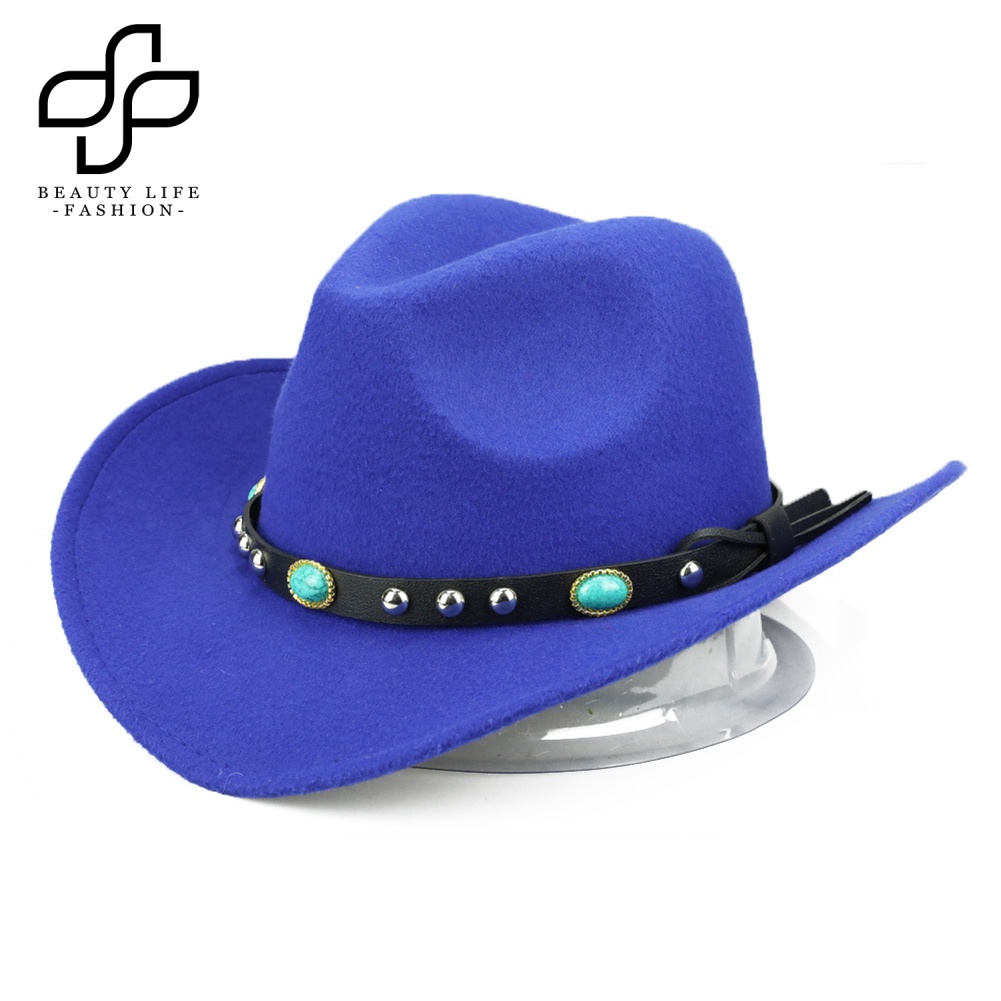 Beautylifefashion Mũ Fedora Đính Đinh Tán Màu Trơn Phong Cách Cao Bồi Cá Tính