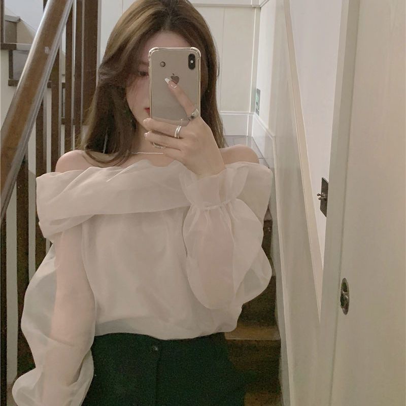 Áo Sơ Mi Tay Dài Trễ Vai Phong Cách Pháp Thời Trang Thiết Kế Mới Cho Nữ