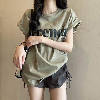 ESEA  Áo Thun Nữ Ngắn Tay In Chữ Thời Trang Hàn Quốc Mới
