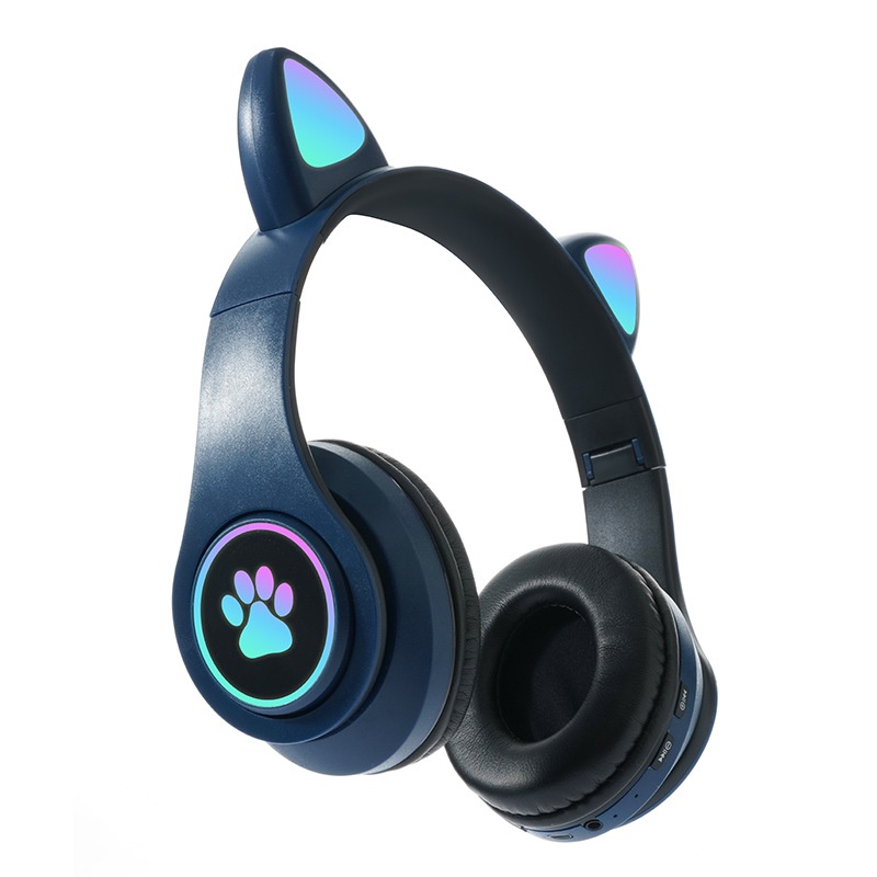 Tai Nghe Bluetooth Không Dây Hình Tai Mèo Dễ Thương Có Đèn LED Phát Sáng Gấp Gọn Được