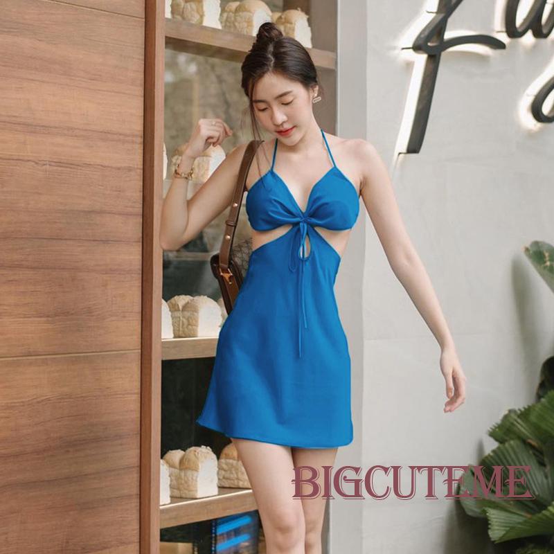 Đầm Hai Dây Hở Lưng Màu Xanh Dương Thời Trang Mùa Hè Cho Nữ