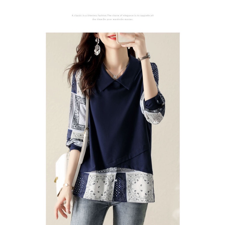 Áo Thun Mỏng Màu Xanh Navy Phong Cách Tối Giản Retro