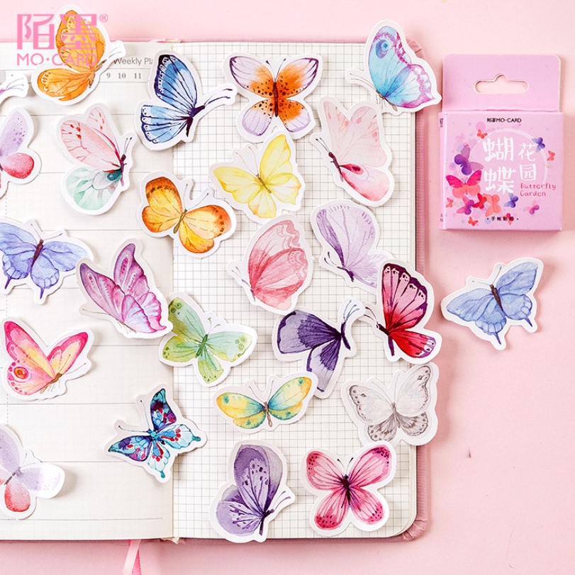 Hộp 46 miếng sticker mẫu color butterfly đàn bướm sắc màu